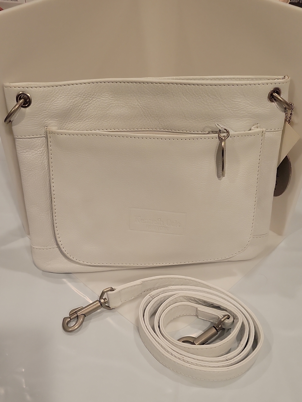 Kenneth Cole  White Leather Crossbody Bag with Front Pocket